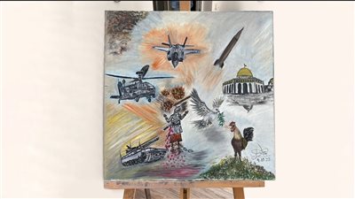 لوحة تترجم القضية الفلسطينية خلال 75 سنة للرسام عادل المغاورى 